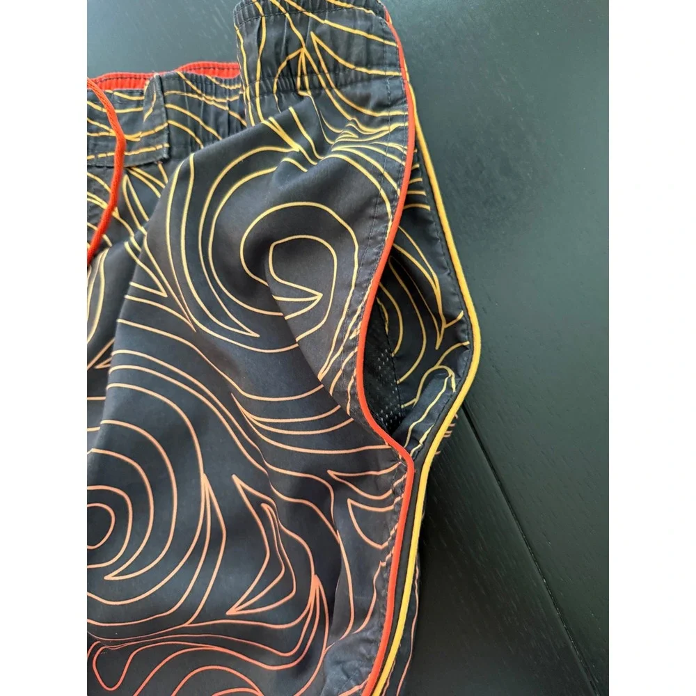 Nike Flame Swim Trunk Mens M Black/ Orange Mesh-Lined‎ Board Short Resortwear